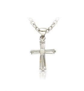 Sterling Silver April Birthstone Baguette Cross - 5/8"