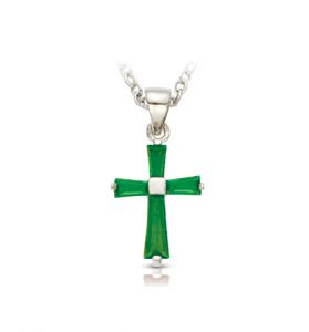 Sterling Silver May 
Birthstone Baguette Cross - 5/8"