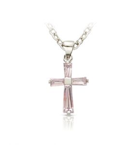 Sterling Silver June 
Birthstone Baguette Cross - 5/8"