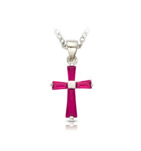 Sterling Silver July 
Birthstone Baguette Cross - 5/8"