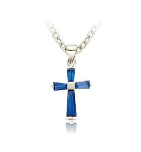 Sterling Silver September Birthstone Baguette Cross - 5/8"