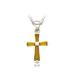 Sterling Silver November 
Birthstone Baguette Cross - 5/8"