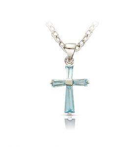 Sterling Silver December Birthstone Baguette Cross - 5/8"