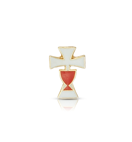 Gold and Enameled Cross and Chalice Lapel Pin - 1/2"