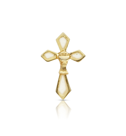 Gold and Enameled Cross with Chalice Lapel Pin - 3/4"