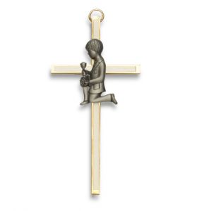 4" Screened Brass First Communion Boy Wall Cross