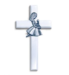 Painted White Wood First Communion Girl 
Wall Cross - 6 3/4"
