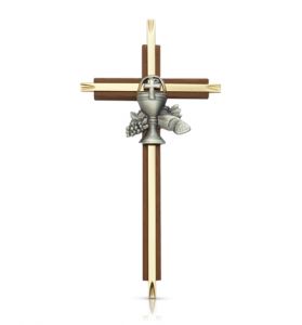 Brass & Walnut First Communion Wall Cross - 7"