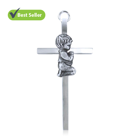 Silver Plated Metal Wall Cross with Praying Boy [1]