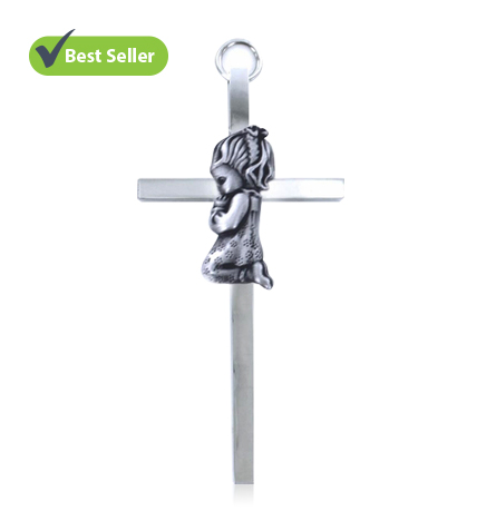 Silver Plated Metal Wall Cross with Praying Girl [1]