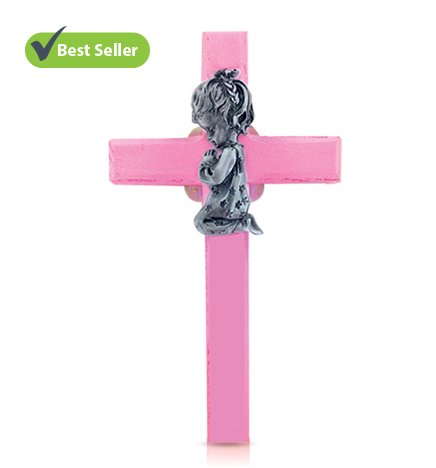 Painted Pink Wood Praying Girl Wall Cross - 6 3/4"