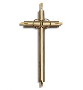 Brass and Oak Wedding Wall Cross - 7"