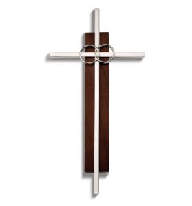 Silver & Wood Wedding Wall Cross - 7"