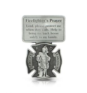 Pewter St. Florian Firefighter's Prayer Visor Clip - 2 1/2"