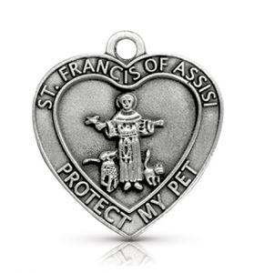 Heart Shaped Pewter St. Francis 
Pet Medal - 1 1/2"