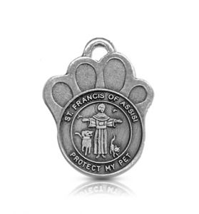 Paw Shaped Pewter St. Francis Medal - 1 1/4"