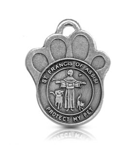 Paw Shaped Pewter St. Francis Medal - 1 3/4"