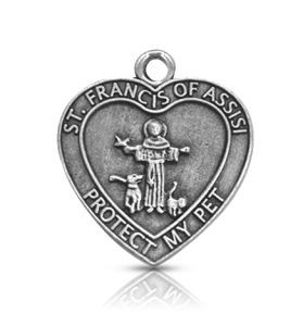 Heart Shaped Pewter St. Francis 
Pet Medal - 1 1/8"