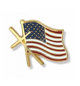 Gold Enameled American Flag with Cross Lapel Pin - 1/2"