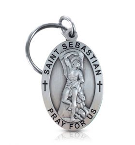 Pewter Oval St. Sebastian, Patron Saint of Athletes Key Chain - 2 1/4"