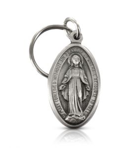 Oval Antique Pewter Miraculous Key Chain - 1 1/2"