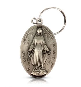 Oval Antique Pewter Miraculous Key Chain - 1 5/8"