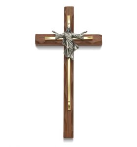 Wood and Brass Cross with Risen Christ - 10"