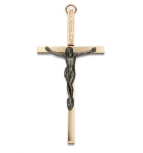 Brass Wall Crucifix with Pewter Corpus - 4"