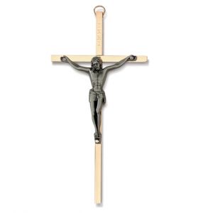 Brass Wall Crucifix with Pewter Corpus - 6"