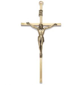 Engraved Brass/Antique Gold Wall Crucifix - 8"