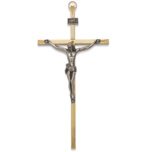 Brass & Pewter Wall Crucifix - 8"