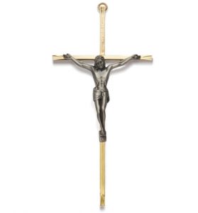 Brass Wall Crucifix with Pewter Engraved Corpus - 8" 