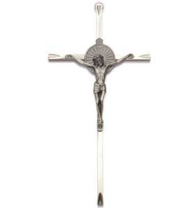 Silver Plated Wall Crucifix with Fine Pewter Corpus - 7" 