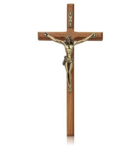 Walnut Wall Crucifix with Antique Gold Corpus - 8"