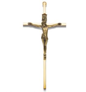 Brass Wall Crucifix with Antique Gold 
Finish Metal Corpus - 7" 