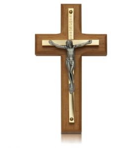 Wood Wall Crucifix with Brass Corpus - 4 1/2" 